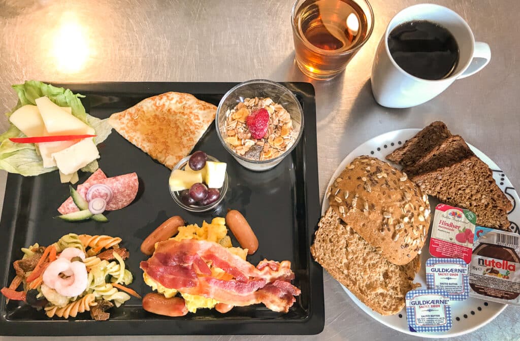 Brunch offerings at Inuk Hostels in Nuuk, Greenland