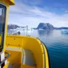 Approaching the entrance to the Nuuk Icefjord on a boat tour with Guide to Greenland