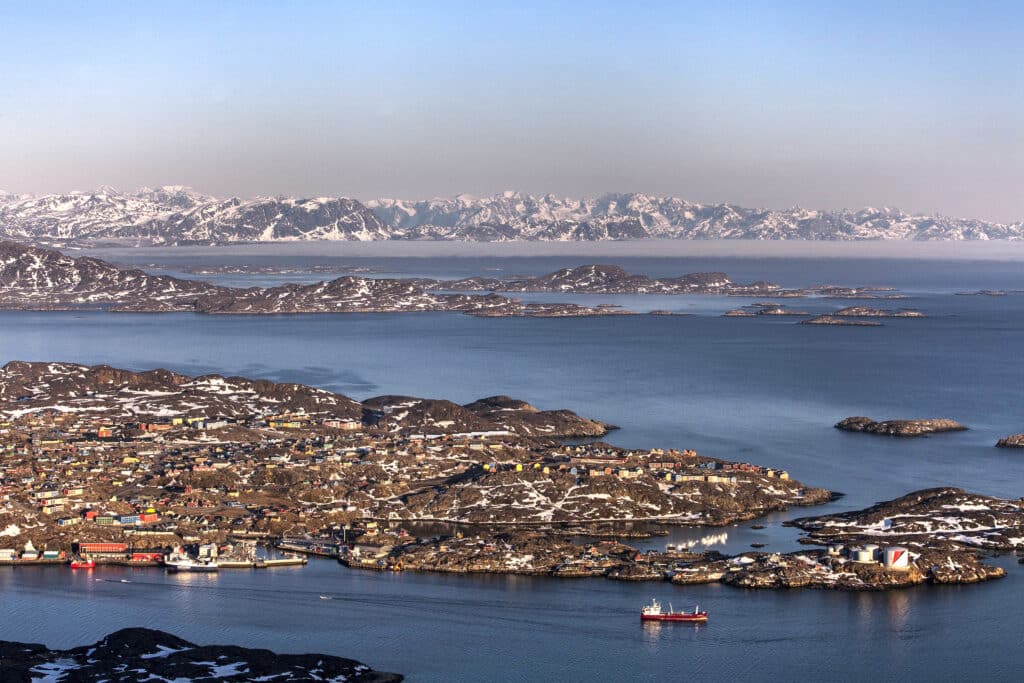 Aerial view of Sisimiut from Palasip Qeqqaa Priest mountain - hiking - Guide to Greenland