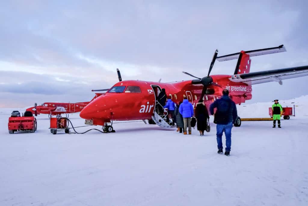 Dash-8 aircraft and helicopters are the primary means of air transportation in Greenland