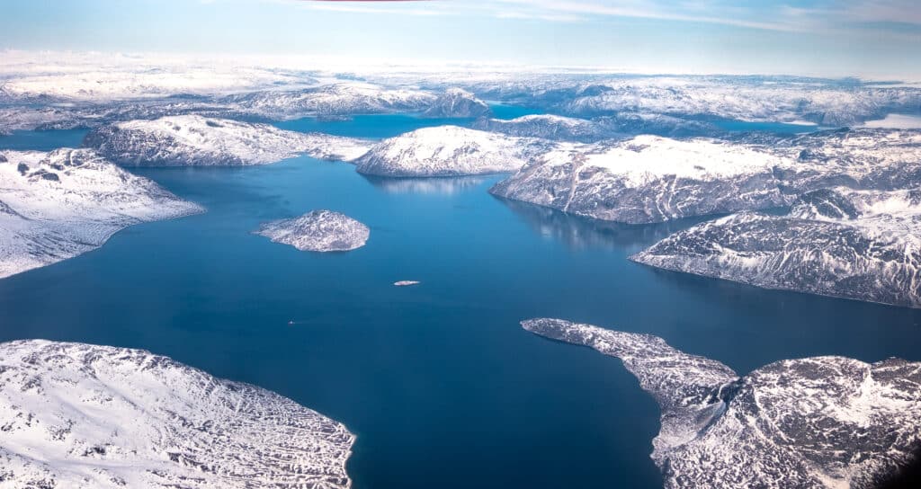 Flying over beautiful Nuuk Fjord