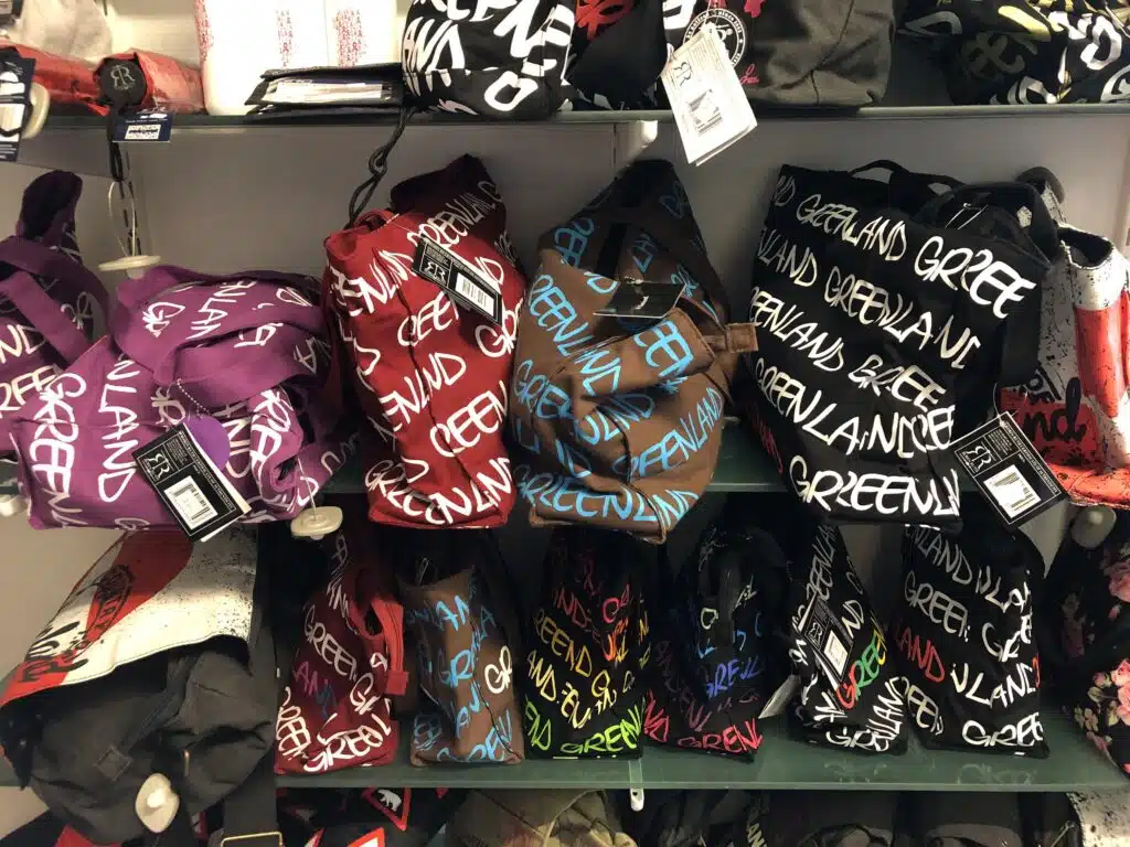 Souvenirs in Greenland, bags with writing