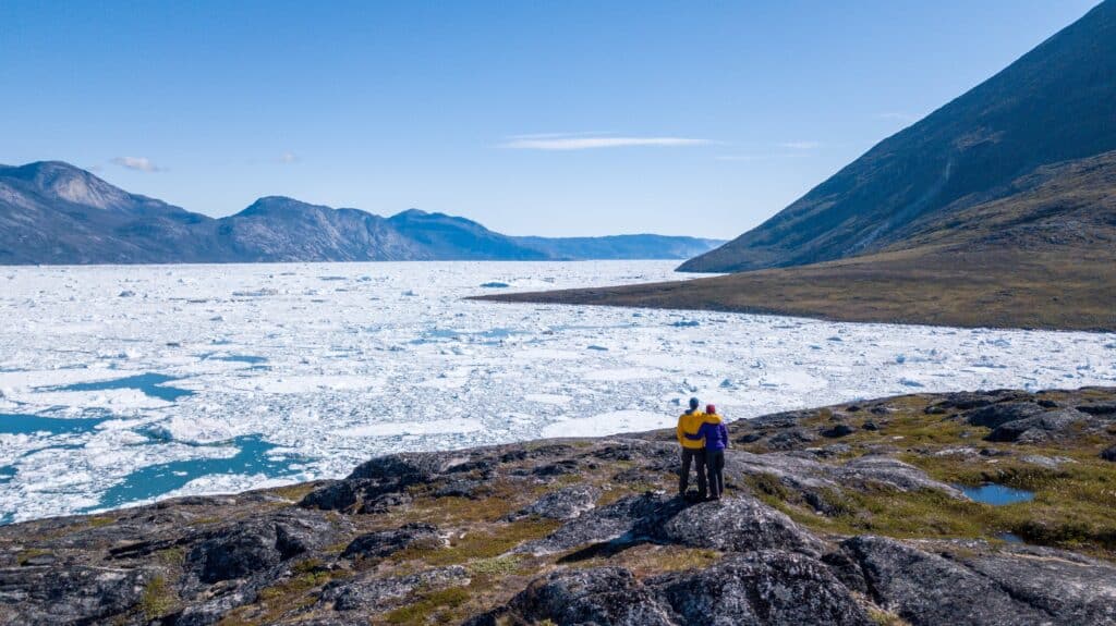 Couple overlooking the icefjord in Nuuk