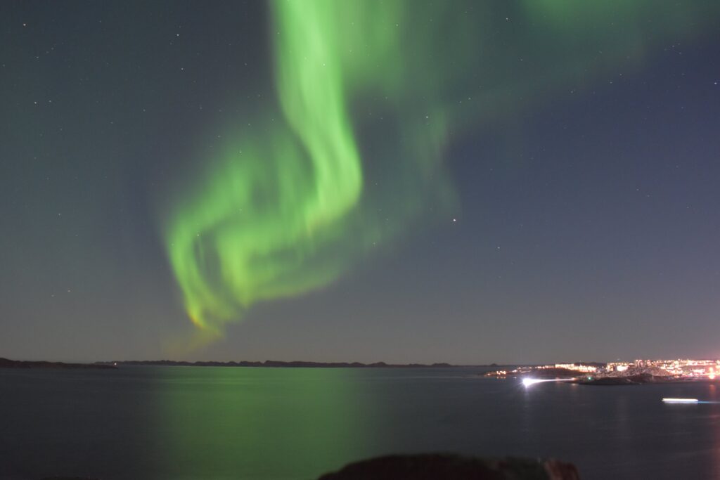 Northern lights over Nuuk, capital of Greenland