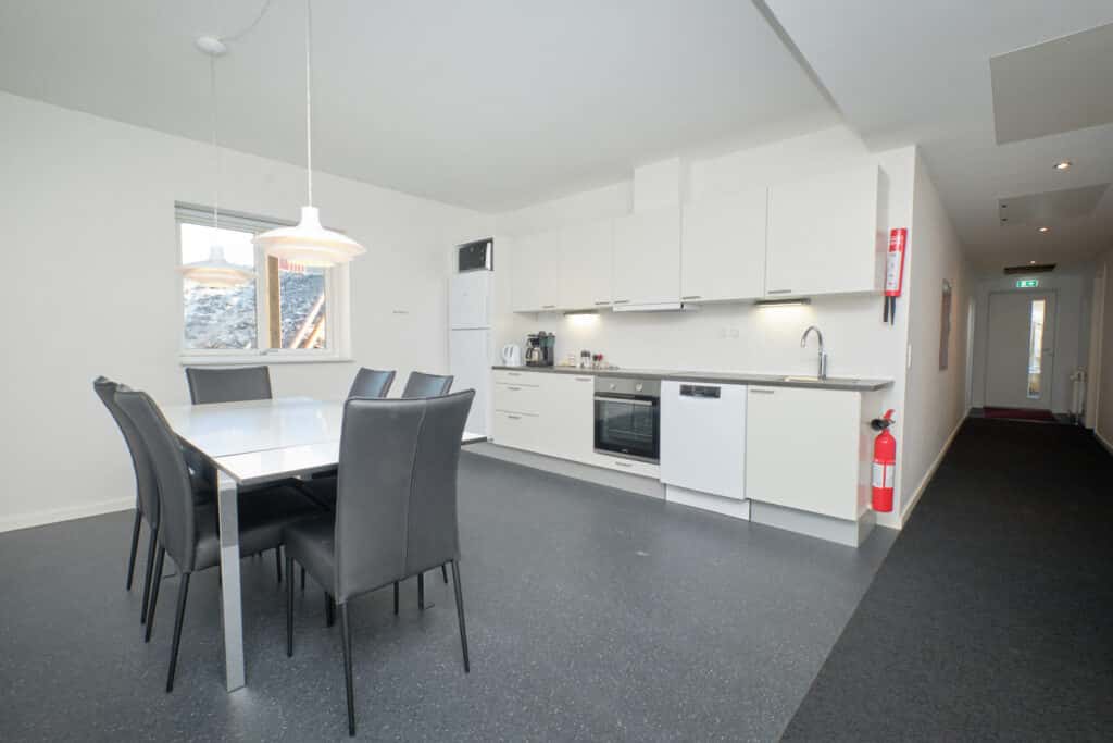 Shared kitchen at the Hotel Icefjord Apartments in Ilulissat