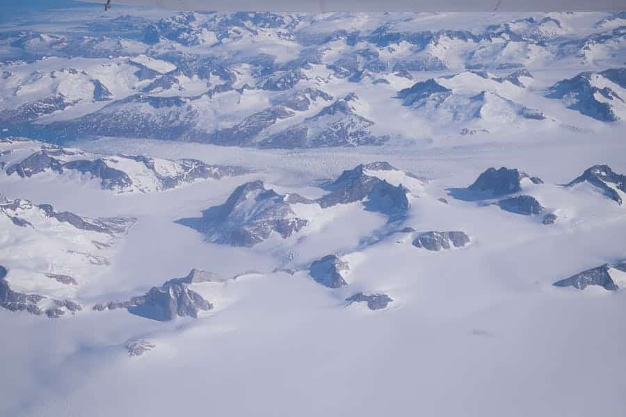 View out the window flying over Greenland