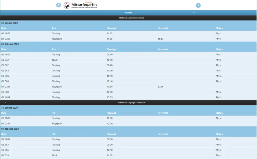 Summary of flights from flyinfo.gl