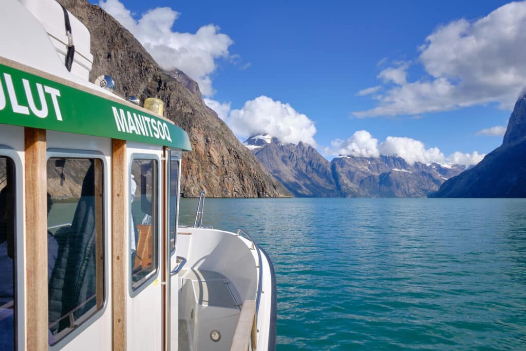 View from a boat tour heading into the Eternity Fjord