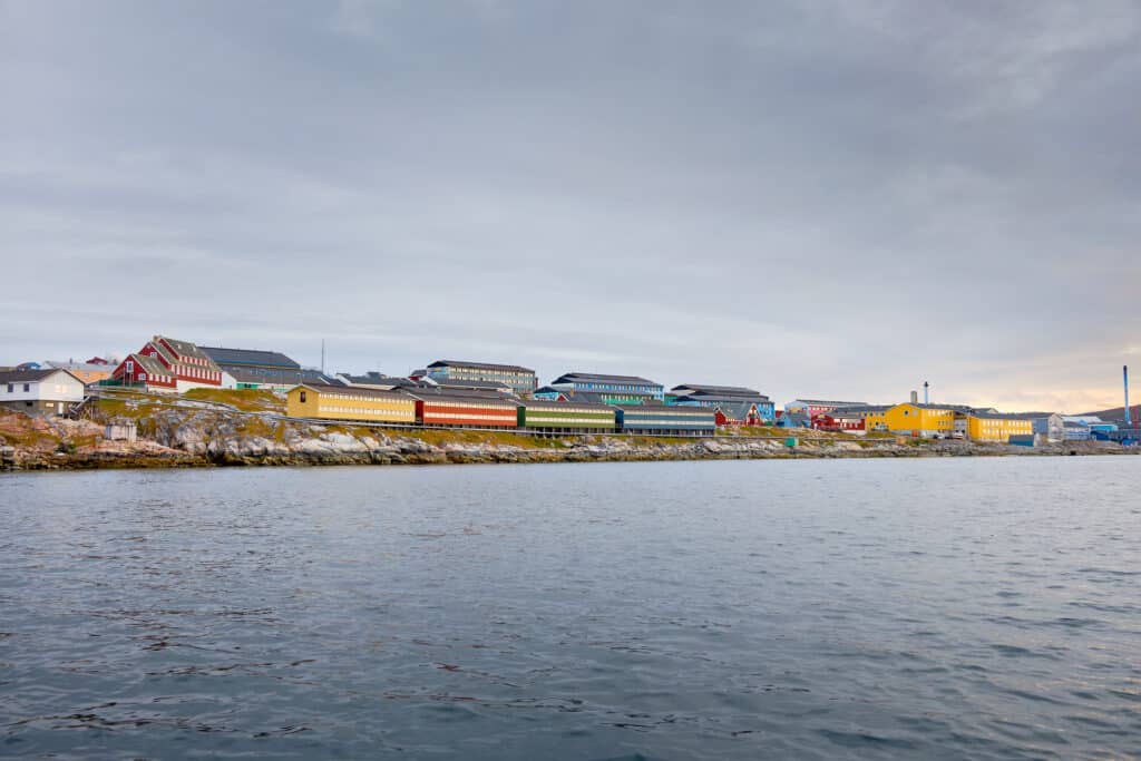 Apartment buildings along the Disko Bay in Aasiaat