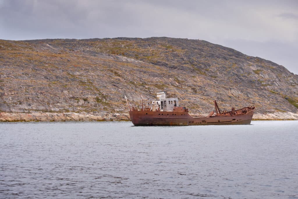 Derelict and grounded ship near Aasiaat