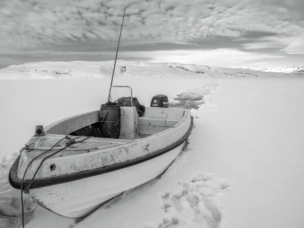 Boat in the sea ice