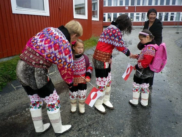 Greenlandic people in their national costumes