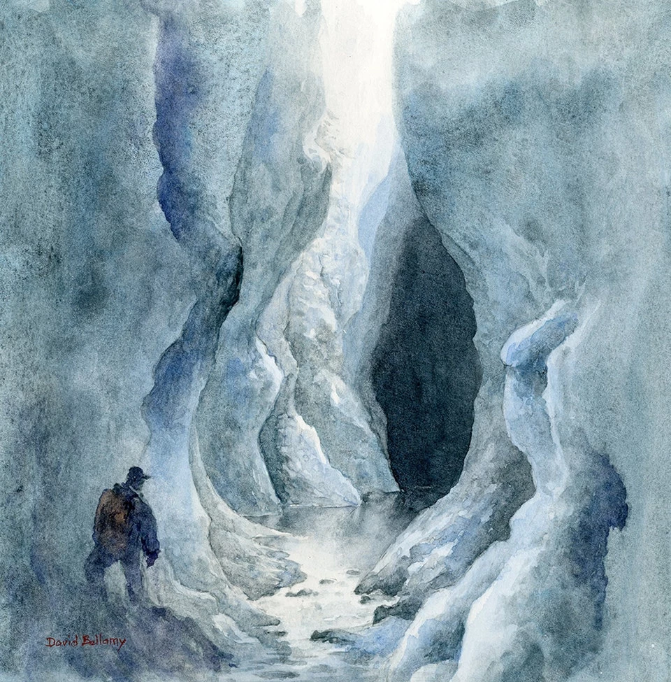 Ice canyon on the Greenland ice-cap. Watercolor