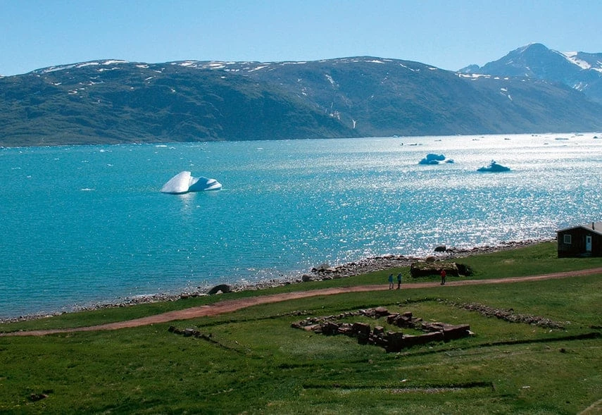 View of old ruin and the fjord