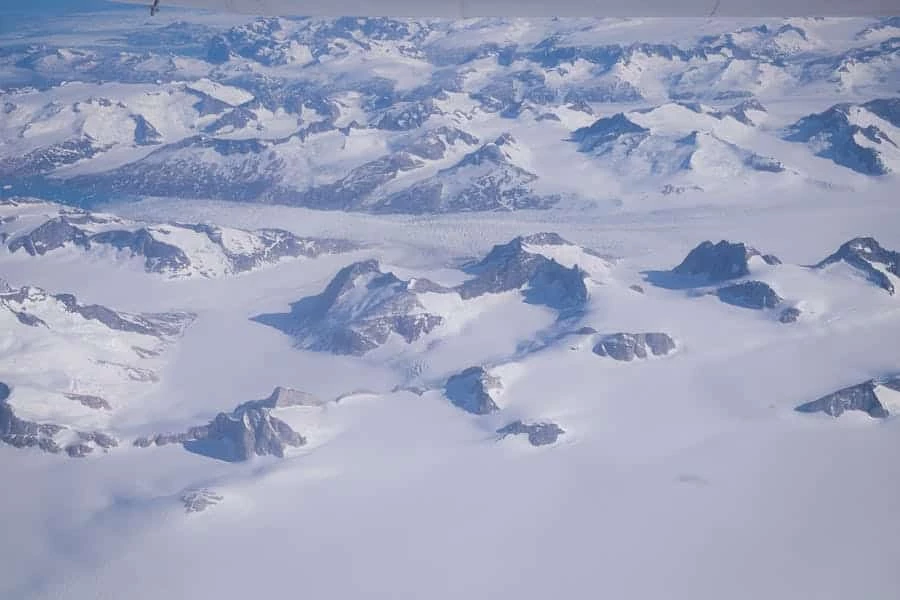 View out the window flying over Greenland